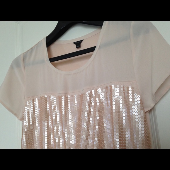Ann Taylor sheer & sequins blouse in blush pink L - Picture 4 of 7